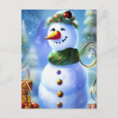 Niedlicher Weihnachtsschneemann mit Geschenken Postkarte (Vorderseite)