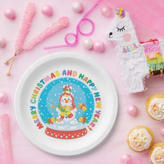 Niedlicher Weihnachtsschneemann Pappteller (Party)