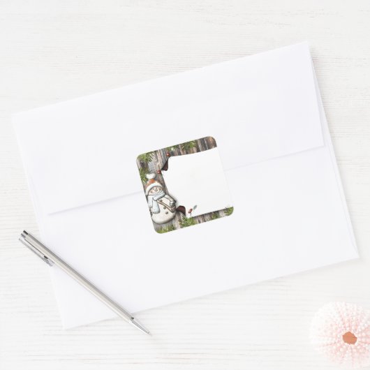 Niedlicher Weihnachtsschneemann Quadratischer Aufkleber (Umschlag)