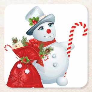 Niedlicher Weihnachtsschneemann Rechteckiger Pappuntersetzer