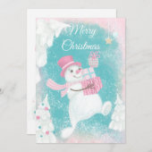 Niedlicher Weihnachtsschneemann Rosa und Minze Feiertagskarte (Vorne/Hinten)