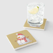 Niedlicher Weihnachtsschneemann Steinuntersetzer (Seitenansicht)