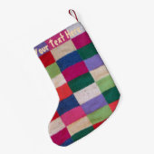 Niedlicher Weihnachtssnowman im Schneepatchwork Kleiner Weihnachtsstrumpf (Rückseite (Hängend))