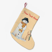 Niedlicher Weihnachtssnowman im Schneepatchwork Kleiner Weihnachtsstrumpf (Vorderansicht (hängend))