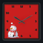 Niedlicher WeihnachtsSnowman Quadratische Wanduhr<br><div class="desc">Ein niedlicher Weihnachtssnowman,  der ein bisschen chubby und ziemlich ist-,  tragend einen gestreiften Schal und einen roten Weihnachtshut. Festlich und Spaß.</div>