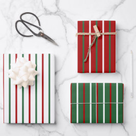 Niedlicher Weihnachtsstreifen Muster Red Green Whi Geschenkpapier Set