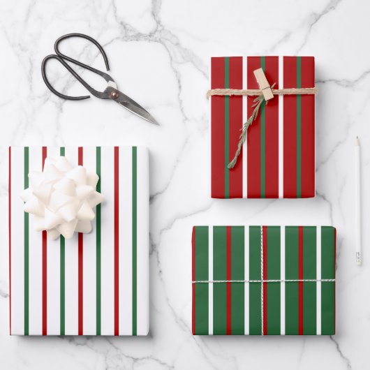 Niedlicher Weihnachtsstreifen Muster Red Green Whi Geschenkpapier Set (Vorderseite)