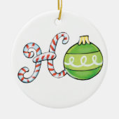 Niedlicher Weihnachtstext, Ho in Candy Canes Ornam Keramik Ornament (Vorne)