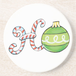Niedlicher Weihnachtstext, Ho in Candy Canes Ornam Sandstein Untersetzer
