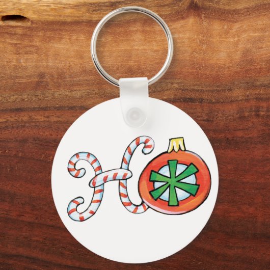 Niedlicher Weihnachtstext, Ho in Candy Canes Ornam Schlüsselanhänger (Rückseite)