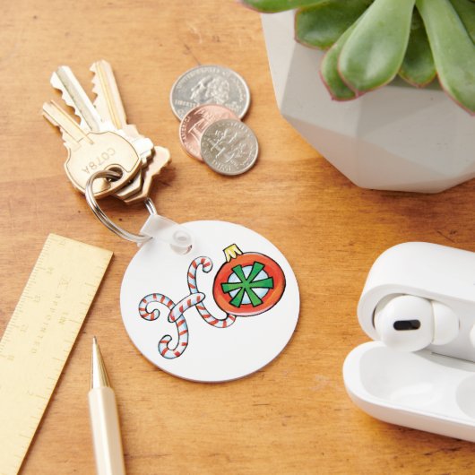 Niedlicher Weihnachtstext, Ho in Candy Canes Ornam Schlüsselanhänger (Schreibtisch)