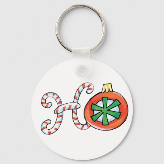 Niedlicher Weihnachtstext, Ho in Candy Canes Ornam Schlüsselanhänger (Rückseite)