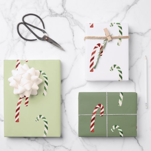 Niedlicher Weihnachtsurlaub in Grün und Rot Candy  Geschenkpapier Set (Vorderseite)