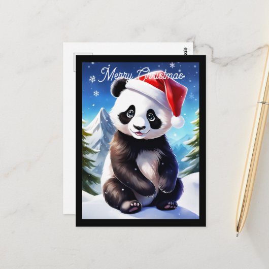 Niedlicher Weihnachtsurlaub in Santa Panda Postkarte (Vorderseite/Rückseite Beispiel)