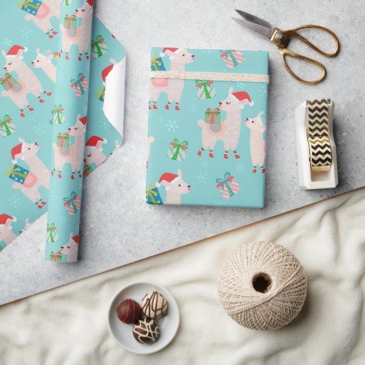 Niedlicher Weihnachtsurlaub Llama Kindermuster Geschenkpapier (Kunsthandwerk)