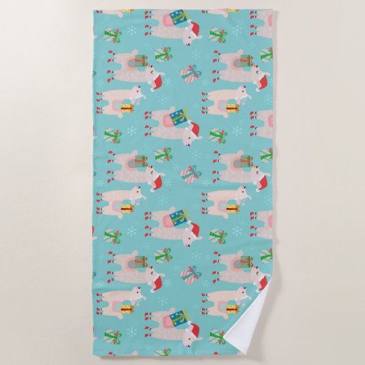 Niedlicher Weihnachtsurlaub Llama Kindermuster Strandtuch (Vorderseite)