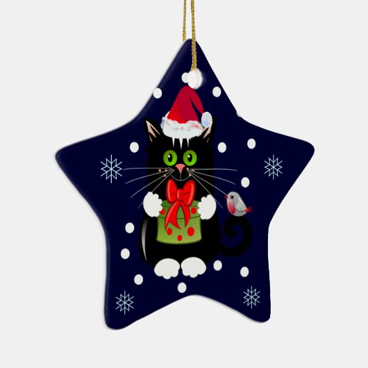 Niedlicher Weihnachtsverzierung Stern mit Katze Keramik Ornament (Rechts)