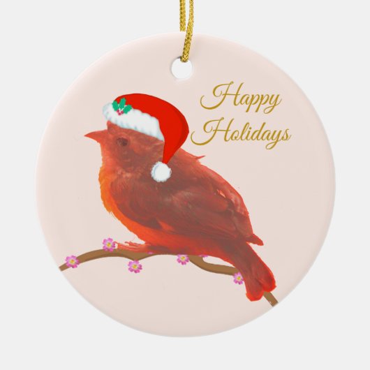 Niedlicher Weihnachtsvogel Keramik Ornament (Vorne)