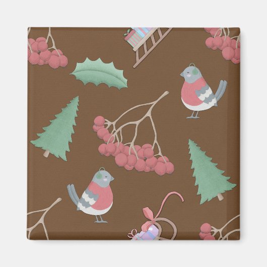 Niedlicher Weihnachtsvogel und Schlitten Magnet (Vorne)