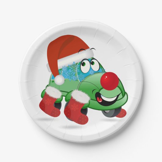 Niedlicher Weihnachtswagen Cartoon Pappteller (Vorderseite)