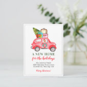 Niedlicher Weihnachtswagen Gepäck New Zuhause Holi Ankündigungspostkarte (Stehend Vorderseite)