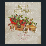 Niedlicher Weihnachtswagen mit Holly Beige Kraft Weinetikett<br><div class="desc">Vintages 1900 Auto voll mit Heiligenbeere,  Laub und Schnee auf dem Imitat beige brauner Krafthintergrund,  voller festlicher Freude und Fröhlichkeit,  am besten für die Weihnachtsgeschenke</div>