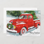 Niedlicher Weihnachtswagen mit Hund Feiertagspostkarte (Vorne/Hinten)