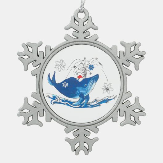 Niedlicher Weihnachtswal Schneeflocken Zinn-Ornament (Vorderseite)