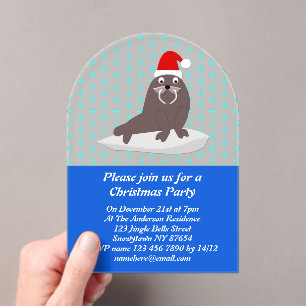 Niedlicher Weihnachtswalrus und Schneeflocken Acryleinladungen