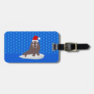 Niedlicher Weihnachtswalrus und Schneeflocken Gepäckanhänger