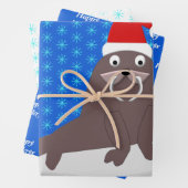 Niedlicher Weihnachtswalrus und Schneeflocken Geschenkpapier Set (Beispiel)
