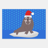 Niedlicher Weihnachtswalrus und Schneeflocken Geschenkpapier Set (Vorderseite)