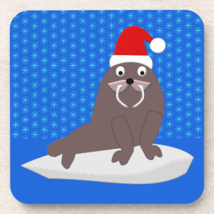 Niedlicher Weihnachtswalrus und Schneeflocken Getränkeuntersetzer