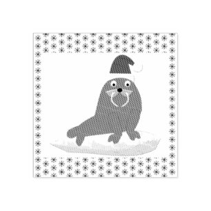 Niedlicher Weihnachtswalrus und Schneeflocken Gummistempel