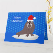 Niedlicher Weihnachtswalrus und Schneeflocken Karte (Gelbe Blume)