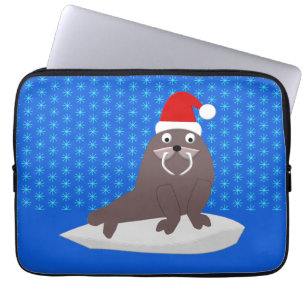 Niedlicher Weihnachtswalrus und Schneeflocken Laptopschutzhülle