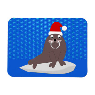 Niedlicher Weihnachtswalrus und Schneeflocken Magnet