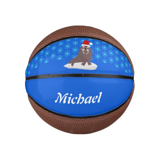 Niedlicher Weihnachtswalrus und Schneeflocken Mini Basketball (Vorderseite)