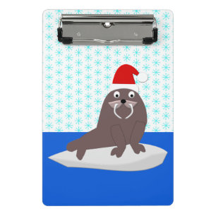 Niedlicher Weihnachtswalrus und Schneeflocken Mini Klemmbrett