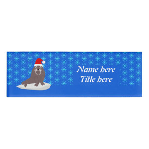 Niedlicher Weihnachtswalrus und Schneeflocken Namenschild