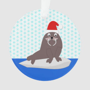 Niedlicher Weihnachtswalrus und Schneeflocken Ornament