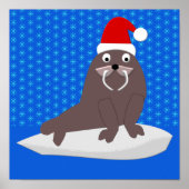 Niedlicher Weihnachtswalrus und Schneeflocken Poster (Vorne)