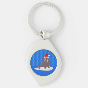 Niedlicher Weihnachtswalrus und Schneeflocken Schlüsselanhänger