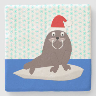 Niedlicher Weihnachtswalrus und Schneeflocken Steinuntersetzer
