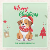 Niedlicher Weihnachtswelpe Santa Scarf Urlaub Glasuntersetzer (Vorderseite)