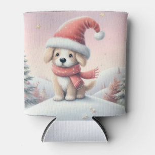 Niedlicher Weihnachtswelpen in der Weihnachtsmannm Dosenkühler