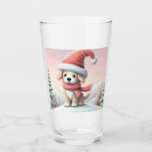 Niedlicher Weihnachtswelpen in der Weihnachtsmannm Glas