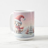 Niedlicher Weihnachtswelpen in der Weihnachtsmannm Kaffeetasse (Vorderseite Links)