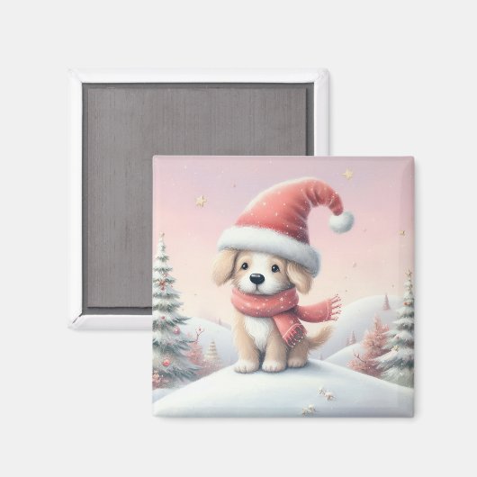 Niedlicher Weihnachtswelpen in der Weihnachtsmannm Magnet (Vorderseite/Rückseite)