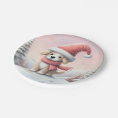 Niedlicher Weihnachtswelpen in der Weihnachtsmannm Pappteller (Schrägansicht)